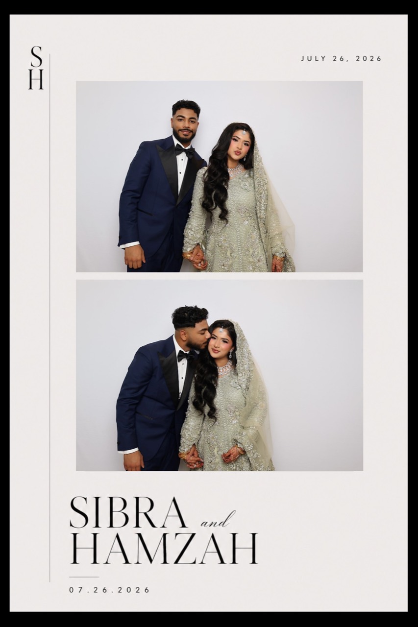 Black-and-white wedding photo booth print design for Sibra and Hamzah